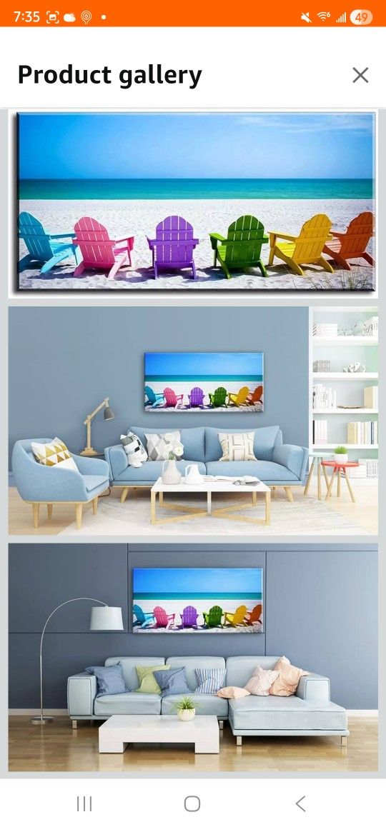 Beach Canvas Wall Art for Living Room, PIY Blue Sea with Colorful Chairs Picture Prints Decor, Relax Leisure Time Home Decorations (Waterproof, 30x60