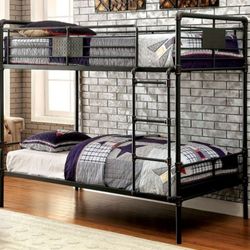 Brand New Antique Black Solid Metal Twin Bunk Bed 