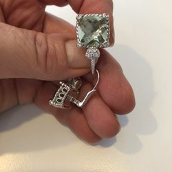$70Judith Ripka sterling silver green amethyst Earrings