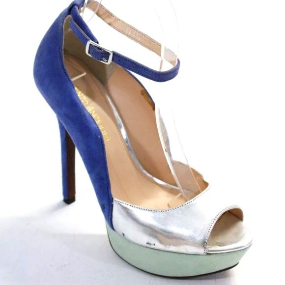 Enzo Angiolini Platform mint blue ankle strap open toe suede Heels size 7m 7 37