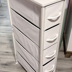 White narrow 5 drawer storage tower