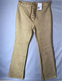 Forever 21 Faux Suede Lace Up Front Flare Pants Women’s Large Cappuccino NWT