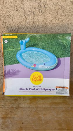 SUN SQUAD SHARK POOL WITH SPRAYER GREAT FOR TODDLERS SUMMER FUN