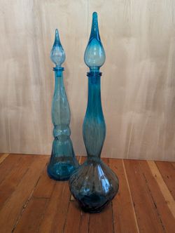 Vintage Empoli MCM Blue Art Glass Genie Bottle 