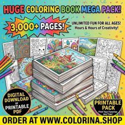 Huge Coloring Book Mega Pack 3,000+ Pages