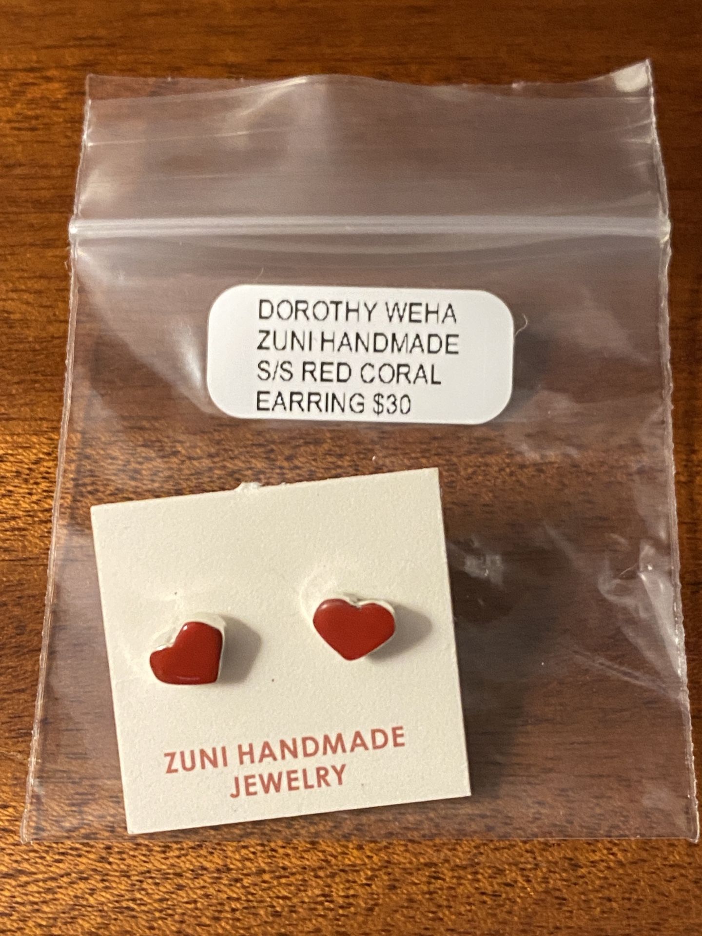 Sterling Silver Coral Heart Earrings Native American New