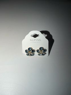 Xuping Blue Crystal Flower Stud Earrings