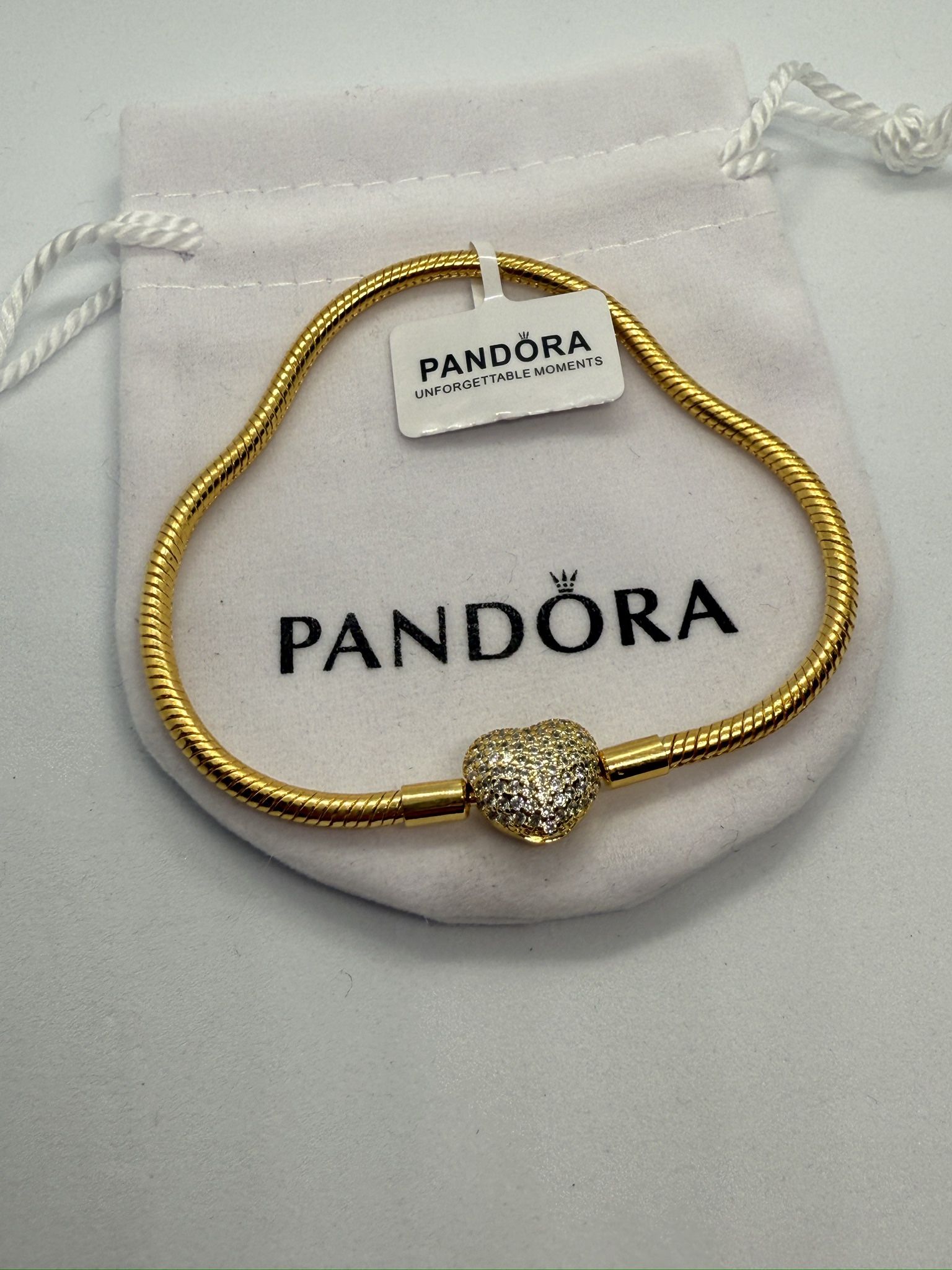 Pandora Moments Rose Gold Heart Claps Snake Chain Charm Bracelet Size 7.5 Inches 19 Cm