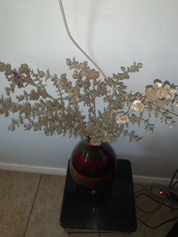 Decorative Vase with Gold Glitter Floral Stems