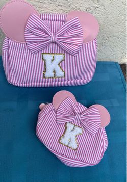 Minnie Mouse Ears Cosmetic Bag Set with Initial K