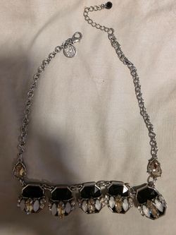 Silver Statement Necklace with Black and Clear Stones