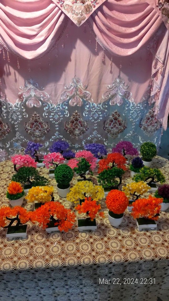 Colorful Collection Of 25 Artificial Trees In Pots