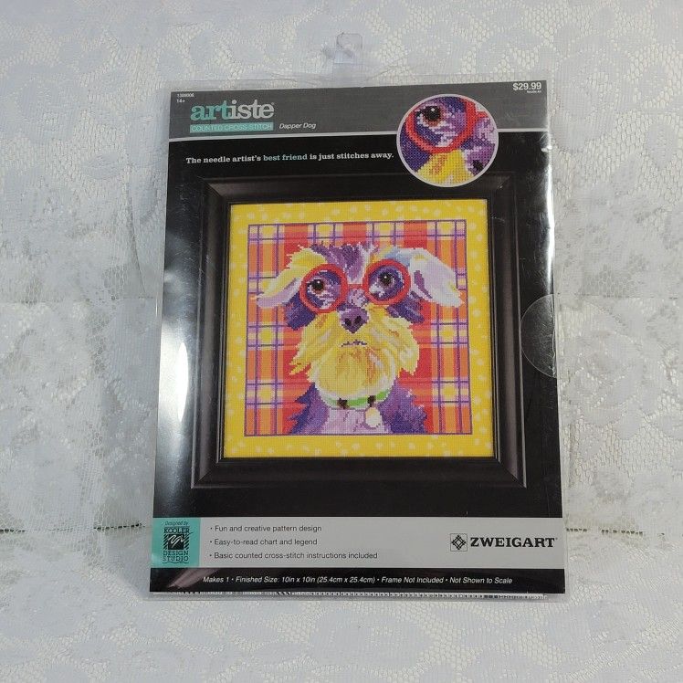Zweigart Dapper Dog Artiste Counted Cross-Stitch Kit - Colorful Terrier 10"x10"