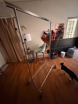 Chrome Rolling Clothes Rack with Bottom Shelf