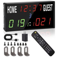 Scoreboard Electronic Digital Score Keeper with Remote Basketball Scoreboard Sports Score Ticker with Timer 12/24h Real Time for Football/Cornhole Hol