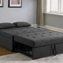 Borgata Collection Sleeper Sofa Bed with Linen-Like Fabric Upholstery-2 Pillows Included and Wood Frame in Grey Now On Sale 789.00 