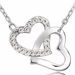 Double Heart Silver Necklace 