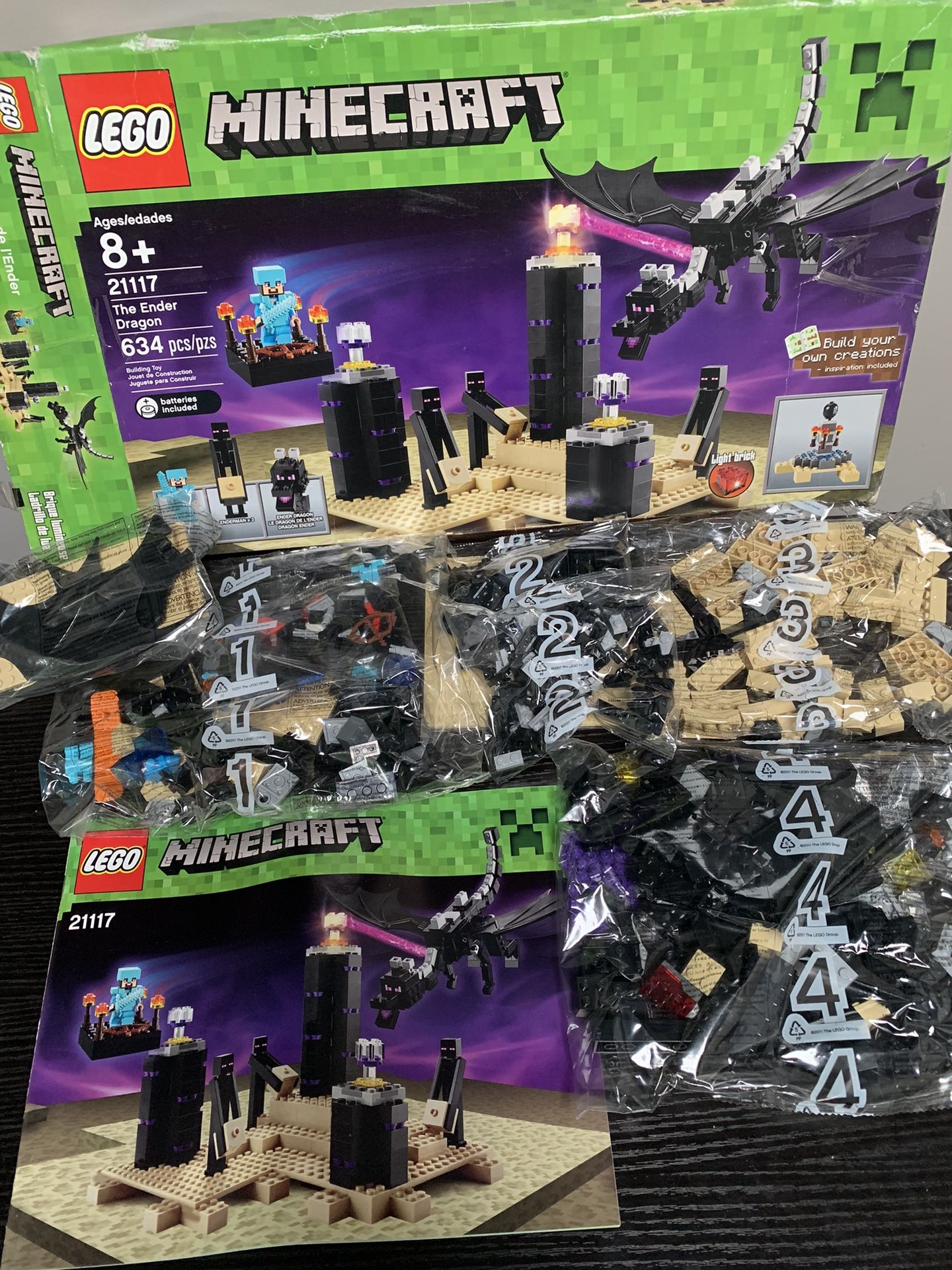 LEGO 21117 Minecraft The Ender Dragon Factory Sealed Bags Brand New, BOX Opened, Light-up LEGO Brick