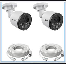ZOSI 2 Pack 4K PoE Add on Security Camera with Ethernet Cables,8MP Outdoor Bullet IP Cameras with