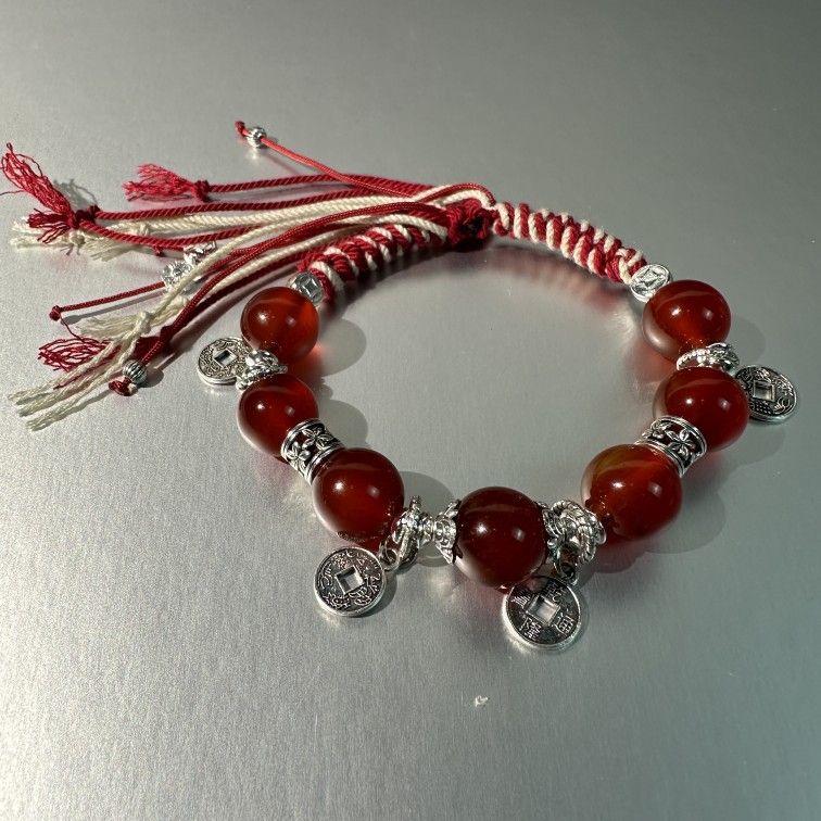 Handmade Red Agate Energy Bracelet – Lucky Protection Cord, Spiritual Healing Jewelry