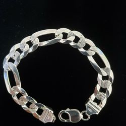 Sterling Silver Figaro Diamond Cut Design Bracelet 