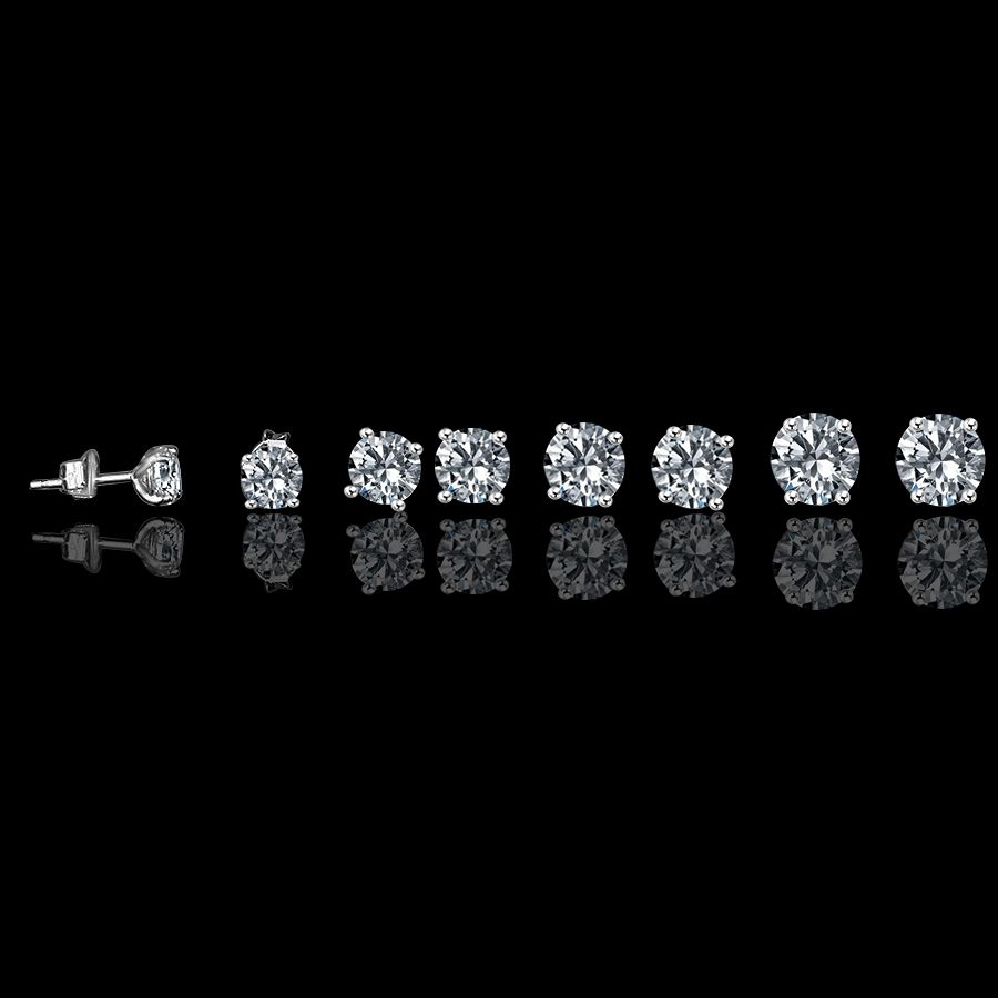 Veriety of 14k solid Gold Stud Earrings set with intensely radiant Diamond Veneer Cubic zirconia.