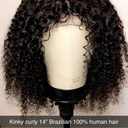 14” Kinky Curly Natural Human Hair Wigs 
