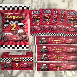 Disney Cars Birthday Party Theme Caprisun Cheetos Chip Bags Water Stickers Labels