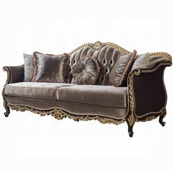 VINTAGE CLASSIC LUXURY COUCH 5 PILLOWS SOFA BLACK GOLD LIGHT GREENS HUES SILLON FURNITURE