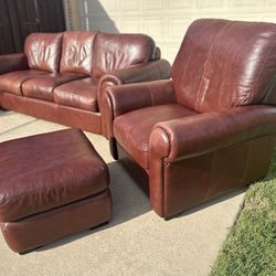 Leather Sofa And Recliner With Ottoman