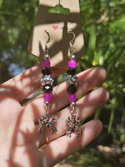 Pink Spider Earrings