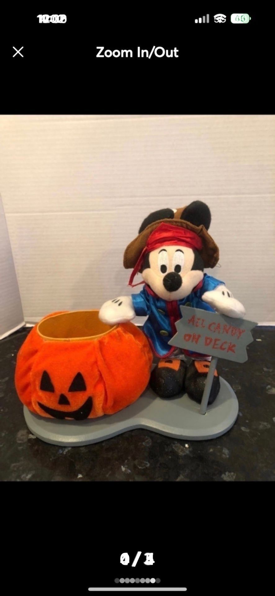 Vintage Disney Halloween Mickey Mouse Pirate Plush Pumpkin Candy Dish