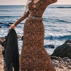 Boho paisley brown dress