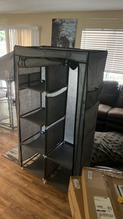 Portable Closet Wardrobe Closet for Hanging Clothes with 6 Storage Shelves, 1 Hanging Rod and 4 Pockets, Clothes Organizer and Storage Wardrob