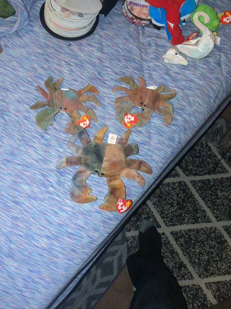 Original Claude The Crab BEANIE Babies and 2-Teenie Beanie Claude The Crab 