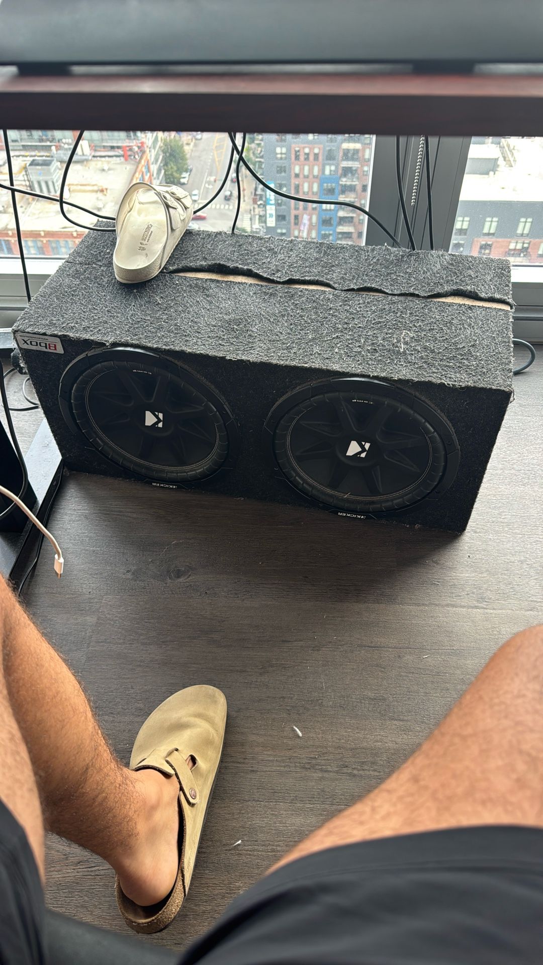 Box car subwoofer box with kicker subwoofers