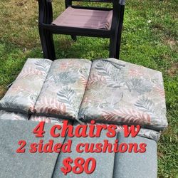 4 Black Chairs W Reversible Cushions READ 