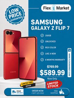 🔥 Samsung Galaxy Z Flip 7 256GB Unlocked (RED) – Like New | Save $180 Today | Only $589.99! 🔥
