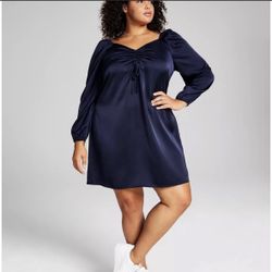 trendy! And Now This Plus-size Midnight Blue  Babydoll Satin 2X  DRESS. NWT! 