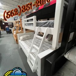 Twin Full White Bunk Bed With Mattresses Included 