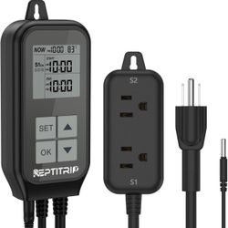 REPTITRIP Reptile Thermostat, Reptile Light Timer for Temperature and Lighting Control, Day-Night Timer Thermostat with Reptile Thermometer for UVB Li