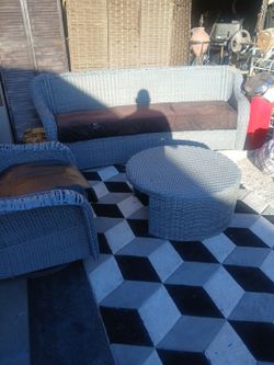 Wicker couch chair and table