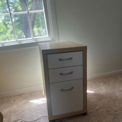 Rolling 3-Drawer Cabinet- White & Wood- Hike Office Storage 