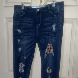 Blue jeans distressed bat theme size XL