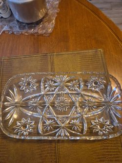 One piece rectangle Anchor Hocking serving tray and 4-in candy dish
