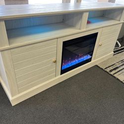 White 70” Tv Stand w/ Fireplace 