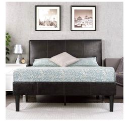 Queen ZINUS Gerard Faux Leather Upholstered Platform Bed Fra