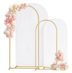 Metal Arch Backdrop Stand and Cover Set of 2, Sturdy 7.2FT, 6FT Party Backdrop Set, Wedding Arch Frame and Cover Set for Birthday, Baby Shower,Christm