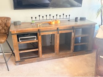 Rustic Farmhouse Sliding Barn Door TV Console / Entertainment Center