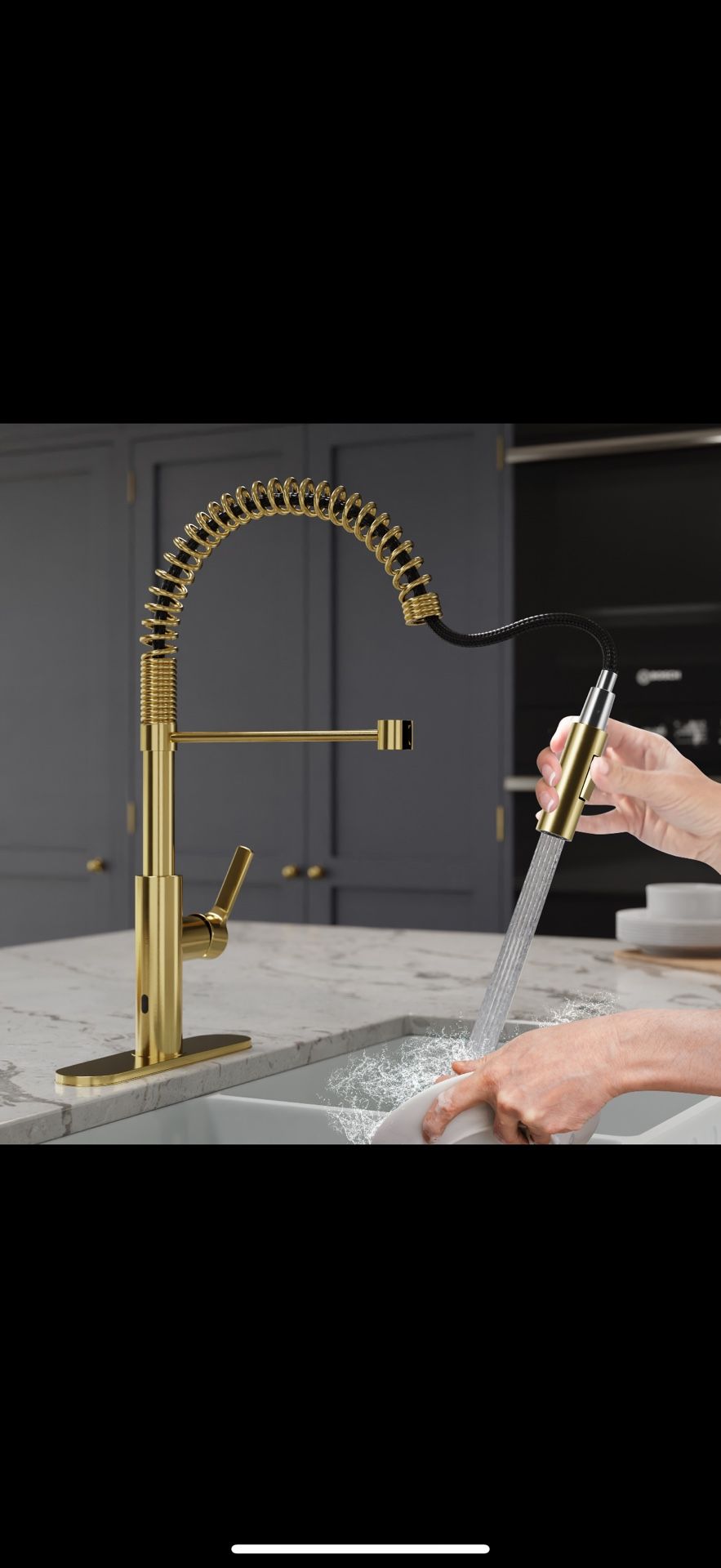 ANZZI 13.8",Ola Hands Free Touchless 1-Handle Pull-Down Sprayer Kitchen Faucet with Motion Sense and Fan Sprayer in Brushed Gold